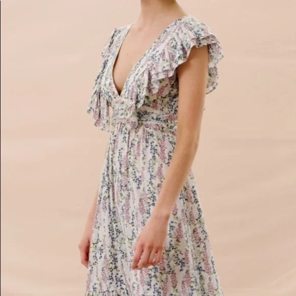 BYTIMO Blue Field Floral Ruffle Midi Wrap Dress Size Medium / NWT - Picture 5 of 16